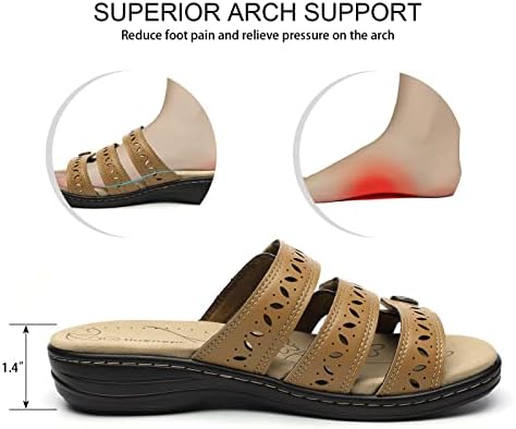 Women's Comfort Leather Slides Lightweight Flat Sandals Cute Slip On Casual Walking Slippers - Image 5