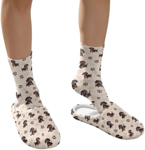 Jeiento Winter Fuzzy Slipper and Crew Socks for Women,Adult Slip-on Close Toe House Slipper,Flat Comfort home Slides - Image 4