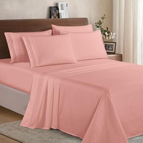 Elegant Comfort Luxury Soft 1500 Premium Hotel Quality Microfiber Wrinkle and Fade Resistant Cozy 6-Piece Bedding Set, Easy All Around Elastic Fitted Sheet, Deep Pocket, Full, Dusty Rose - Image 2