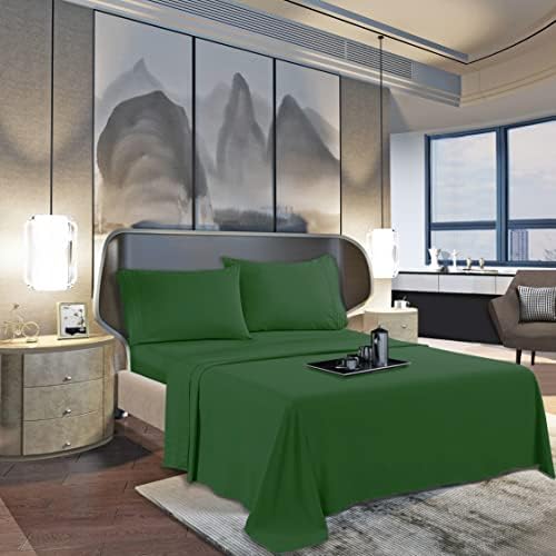 Mocassi Queen Sheet Set - Luxury Hotel 1800 Premier Bedding Sheets & Pillowcases - Ultra Soft Breathable & Cooling Bed Sheet Set - Wrinkle Resistant - 4 Piece Set - Queen, Hunter Green - Image 3