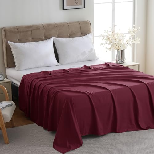 ZPECC Full Flat Sheets Only Burgundy 6 Pack, Color-Coded Hem Threads - Image 2