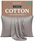 Beckham Hotel Collection King Pillow Cases Set of 2, Cool Touch Sateen Pillowcases, 500TC Cotton, Silky Smooth & Soft, Open End, Light Gray by Unknown