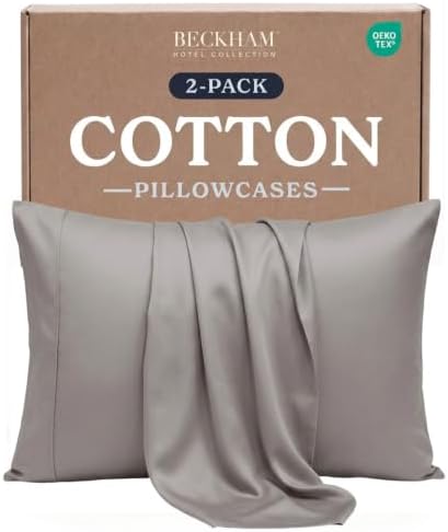 Beckham Hotel Collection King Pillow Cases Set of 2, Cool Touch Sateen Pillowcases, 500TC Cotton, Silky Smooth & Soft, Open End, Light Gray by Unknown