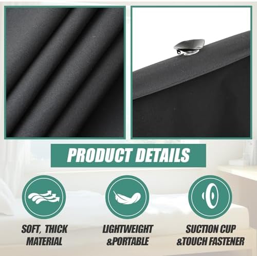 Tegeme 1 Pack Portable Blackout Travel Curtains 51" W x 118" L Black Adjustable Blackout Window Covers with Suction Cups No Drill Black Out Window Shade Light Blocker for RV Bedroom Nursery Dorm Use - Image 3