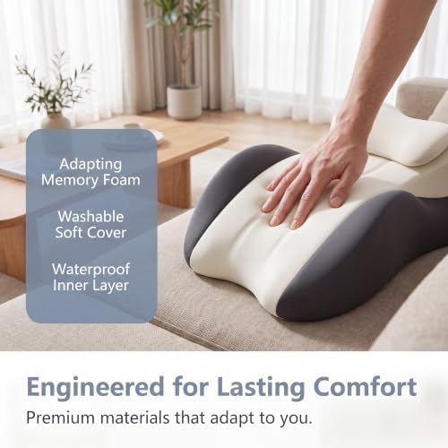 Ergonomic Contour Memory Foam Back Support Pillow for Reading&Bed Rest,Lumbar Support Pillow for Bed,Neck Support Pillow,Comfort Daily Relax Cushion (Dual Grey + Pillow, 22.83 × 14.96 × 9.06 inches) - Image 4