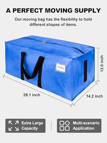HOMESURE Supports 200lbs Heavy Duty Moving Bags - Strong Zipper & Wrap-Around Handles - Water-Resistant Storage Totes, Durable Alternative to Moving Boxes - 12 Pack - Sky Blue - Image 5