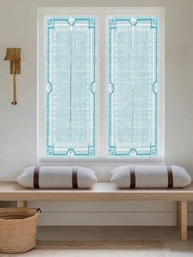 Window Privacy Film Frosted, Mint Green Botanical Reusable Static Cling Window Tints, Vintage Florals Geometric Minimalist Heat Control Windows Films for Offices, Balcony, 29.5 x 118 Inches - Image 5
