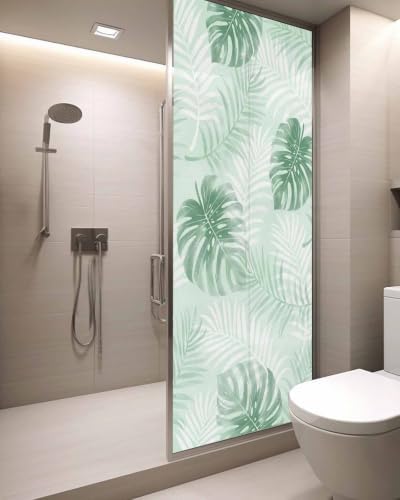 Window Privacy Film Frosted, Mint Green Palm Trees Tropical Static Cling Door Window Covering, Summer Beach Botanical UV Blocking Windows Film for Office, Hotel, Bedroom, 29.5 x 78.7 Inches - Image 3