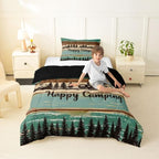 Erosebridal Rustic Rv Camping Comforter Set Camper Twin Bedding Sets for Boys Girls Kids Country Farmhouse Wooden Board Comforter Mountain Pine Trees Quilt Duvet 2 Pcs Green Brown - Image 5