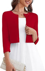 OmicGot Women's 3/4 Sleeve Bolero Shrug Open Front Cropped Cardigan Sweater by OmicGot