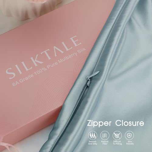 100% Mulberry Silk Zippered Pillowcase, Pale Blue, 20x36 - Image 2
