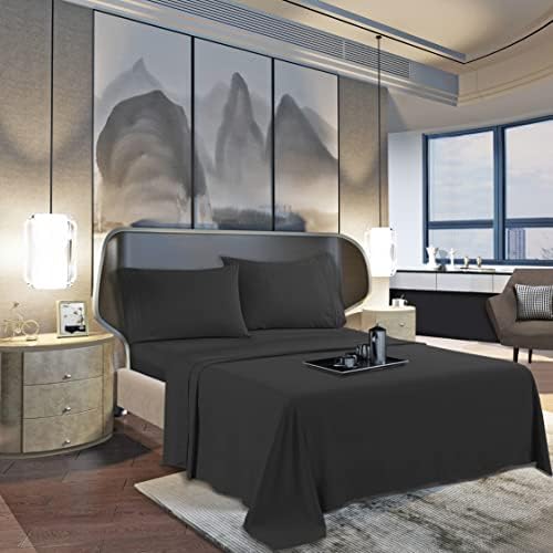 Mocassi Twin Sheet Set - Luxury Hotel 1800 Premier Bedding Sheets & Pillowcases - Ultra Soft Breathable & Cooling Bed Sheets - Deep Pocket - Wrinkle Resistant - 4 Piece Set - Twin, Black - Image 3