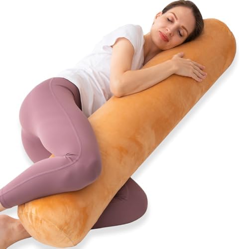 1 MIDDLE ONE Bolster Pillow for Bed, Long Round Body Pillow for Adults with Removable Velvet Cover, Decorative Tube Roll Cylinder Pillow, 47 x 7.87 Inch, Brown by 1MIDDLEONE