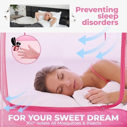 Alvantor® Mosquito Net Bed Canopy Tents Dream Privacy Space Twin Size Sleeping Tents Indoor Pop Up Portable Frame Breathable Cottage Pink (Mattress Not Included) - Image 6