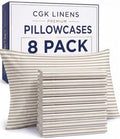 King Pillow Cases - 8 Pack Pillowcase Covers - 20" x 40" (Beige Stripes) by CGKUnlimited