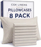 King Pillow Cases - 8 Pack Pillowcase Covers - 20" x 40" (Beige Stripes) by CGKUnlimited