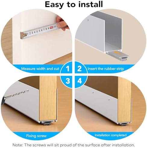 Aluminum Door Draft Stopper, 1-3/4 x 36 Weather Stripping Seal with Kick Plate, Under Door Gap Filler, U-Shape Door Sweep for Bottom of Doors Exterior/Interior (Silver, 1 Pack) - Image 5