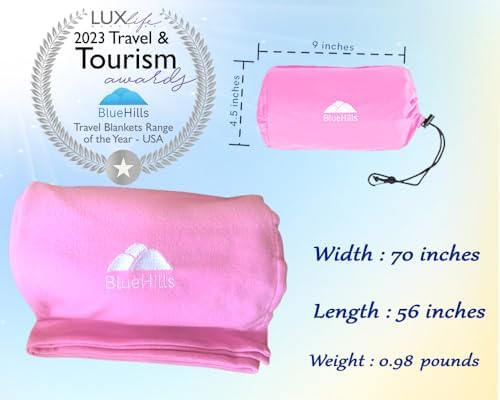 BlueHills 2 Pack Ultra Compact Travel Blanket Pillows Set of Two Lightweight Airplane Traveling Essentials Flight Throws Compact Large Plane – Black and Pink - Image 5