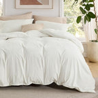 Bedsure Queen Duvet Cover with Fitted Sheet, Double Brushed Bedding, Cream by BEDSURE