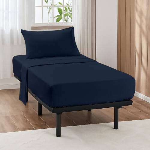 ARlinen 4 PCs Cot Sheets Sets 33" X 75", Egyptian Cotton Fitted Mattress Fits Upto 4"-8" Deep Perfect for Narrow Twin/RV Bunk/Guest Bed Replacement/Camping, Navy Blue by ARlinen