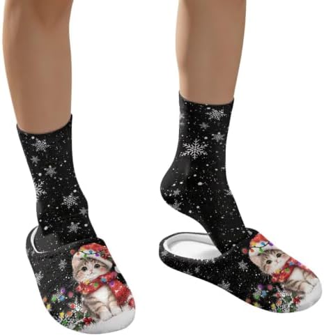 Jeiento Winter Fuzzy Slipper and Crew Socks for Women,Adult Slip-on Close Toe House Slipper,Flat Comfort home Slides - Image 4