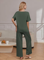 Ekouaer Pajama Sets Womens 2 Piece Short Sleeve Long Pants Pjs Lounge Set - Image 2