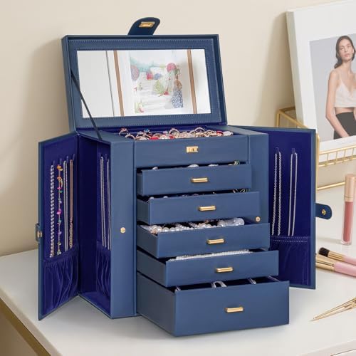 AKOZLIN 6-Tier Jewelry Box Organizer 5 Drawers Storage XLarge BlueBlue - Image 2