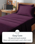 Twin XL 4 Piece Sheet Set - College Dorm Room Essentials - Deep Purple - Image 6