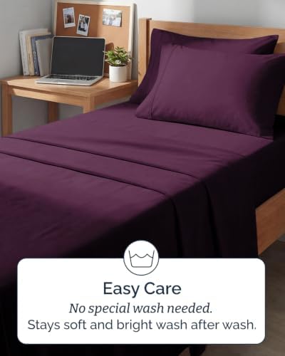 Twin XL 4 Piece Sheet Set - College Dorm Room Essentials - Deep Purple - Image 6