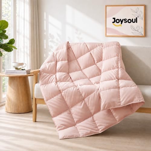 Joysoul Down Throw Blankets, Lightweight Feather Down Throw for Indoor and Outdoor Duvet Insert, Camping, Travel, Couch, Soft Throw Medium Warm, Pink (50" x 70") by Joysoul
