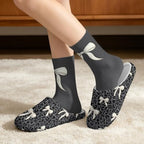 Jeiento Winter Fuzzy Slipper and Crew Socks for Women,Adult Slip-on Close Toe House Slipper,Flat Comfort home Slides - Image 2