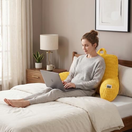 Large Reading Pillow for Sitting Up with Arms,Yellow Corduroy - Image 2