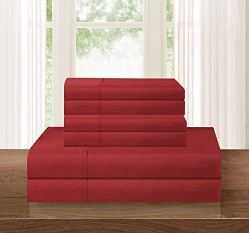 Elegant Comfort Luxurious Soft 1500 Thread Count Egyptian 5-Piece Premium Hotel Quality Wrinkle Resistant Coziest Bedding Set, Easy All Around Elastic Fitted Sheet, Deep Pocket, Split King, Burgundy by ELEGANTCOMFORT