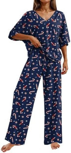 Ekouaer Pajama Sets Womens 2 Piece Short Sleeve Long Pants Pjs Lounge Set by EKOUAER