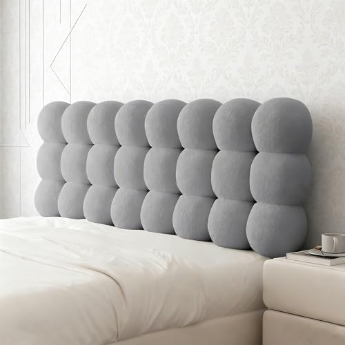 Upholstered Headboard Full Headboard Pillow Large Bolster Teddy Fleece Bed Reading Rest Back Support Cushion for Sitting in Bed, Snowball Foldable Backrest for Bedroom Daybed, Light Grey 47x24x8 Inch by Unknown