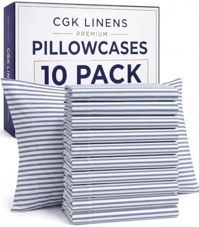 Queen Pillow Cases - 10 Pack Pillowcase Covers - 20" x 30" (Blue Stripes) by CGKUnlimited