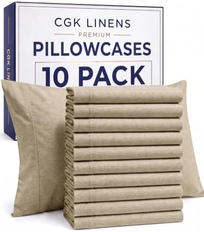 Queen Pillow Cases - 10 Pack Pillowcase Covers, 20" x 30" - Heathered Beige by CGKUnlimited