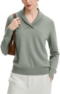100% Merino Wool Sweater for Women, V Neck Shawl Collar Pullover by VETLURY