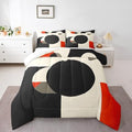 Erosebridal Retro Red Black and Gray Comforter Set Twin Size,Abstract Geometric Aesthetic Bedding Set for Kids Adults Bedroom Decor,Circle Square Quilt Bed Set Down Comforter 2Pcs by Erosebridal