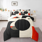 Erosebridal Retro Red Black and Gray Comforter Set Twin Size,Abstract Geometric Aesthetic Bedding Set for Kids Adults Bedroom Decor,Circle Square Quilt Bed Set Down Comforter 2Pcs by Erosebridal