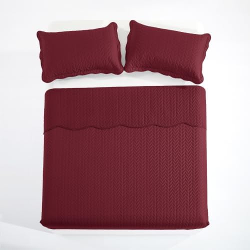 Twin Quilt Set Bedspread Coverlet Microfiber Bedding Leaf Red 68x86 - Image 3