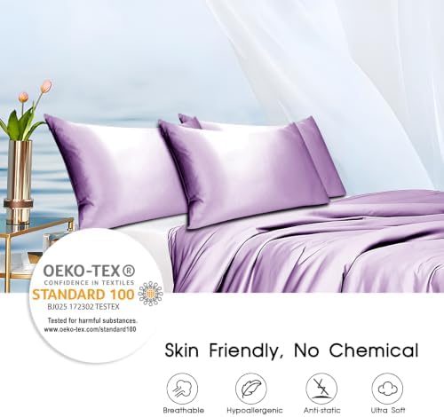 100% Mulberry Silk Zippered Pillowcase, Light Purple, 20x36 - Image 5