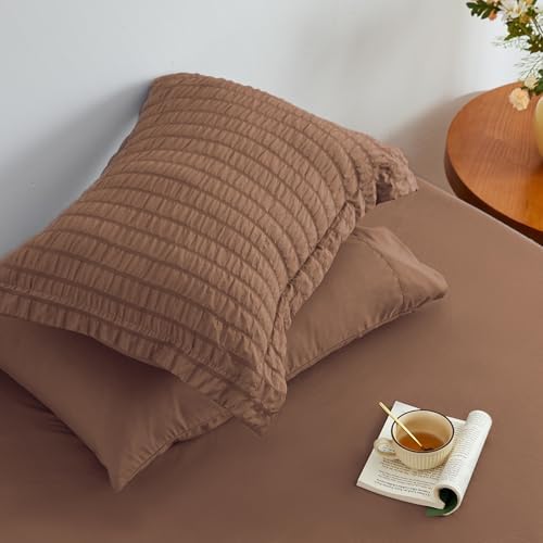 Seersucker Mocha Mousse King Size Comforter Set, 7-Piece Bed in a Bag - Image 6