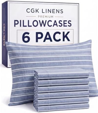 Standard Pillow Cases - 6 Pack Pillowcase Covers - 20" x 26" (Blue Stripes) by CGKUnlimited