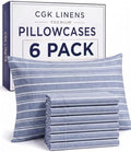 King Pillow Cases - 6 Pack Pillowcase Covers - 20" x 40" (Blue Stripes) by CGKUnlimited