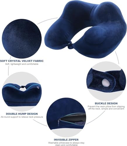 QUQUQ Travel Neck Pillow for Sleeping Self-Inflatable Travel Neck Pillow Velvet Washable for Airplanes Comfortable - Image 4
