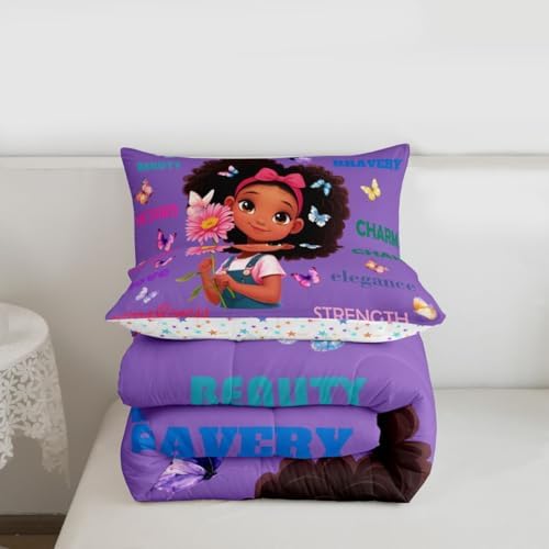 Erosebridal Black Girls Magical Comforter Set Butterflies Inspirational Quotes King Bedding Set African American Comforter Afro Pretty Girls Duvet Insert for Nursery Kids Princess Cute Room Decor - Image 7