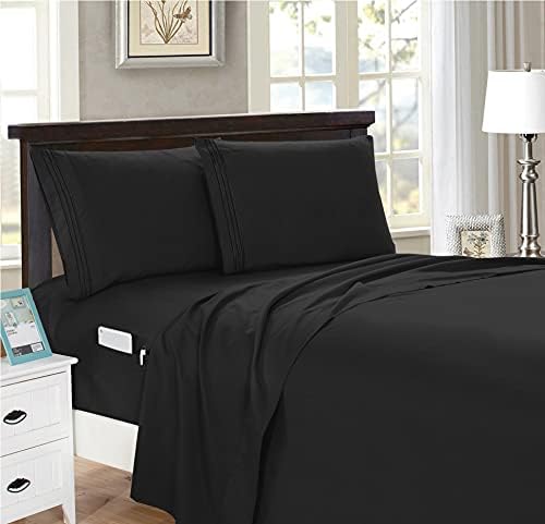 Elegant Comfort 4-Piece Solid Smart Sheet Set-Deep Pocket Fitted Sheet with Side Storage Pockets-Silky Soft 1500 Thread Count Egyptian Quality Microfiber, Wrinkle and Fade Resistant, Twin XL, Black - Image 3