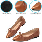 KUNWFNIX Women's Ballet Flats Foldable Classic Crown Rhinestone Slip On Bowknot PU Leather Faux Suede Pointed Toe Comfort Flat Casual Dress Shoes - Image 3