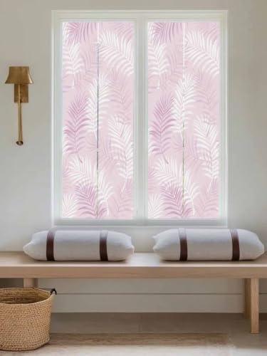 Window Privacy Film Frosted, Pink Botanical Reusable Static Cling Window Tints, Summer Palm Leaves Foliage Tropical Heat Control Windows Films for Offices, Balcony, 29.5 x 118 Inches - Image 5